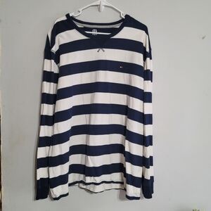 Tommy Hilfiger Mens Pullover Shirt Blue White Stripes Sz 2XL XXL Nautical Preppy